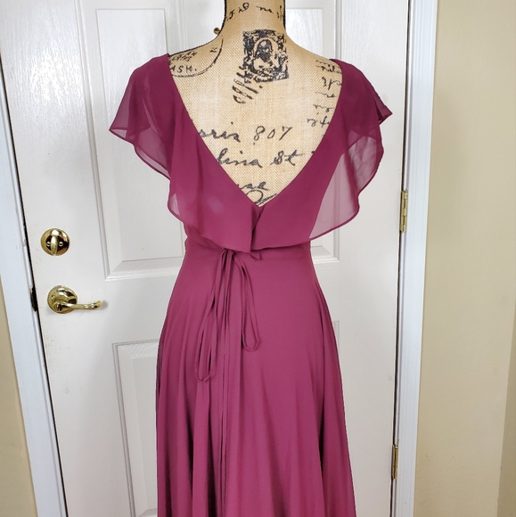 Levkoff Ruffle V-Neck Wrap Gown - Picture 6 of 13